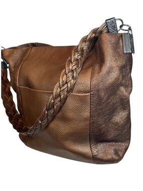 Brighton Bronze Pebbled Leather Hobo Bag E138974 Braided Strap